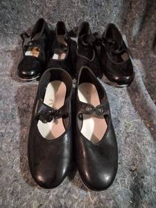 lot 125 image: Black Patent Tap Shoes with Metal Plates