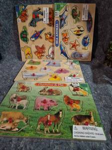 lot 127 image: Wooden Peg Puzzle Set - Sea Animals, Bathtime & Farm Animals