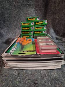 lot 140 image: School Supply Bundle - Scotch Tape, Sony Microcassettes, Scissors