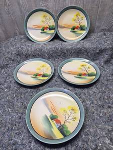 lot 145 image: Hand Painted Cottage Scene Plates - Set of 5