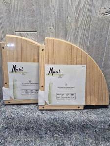 lot 157 image: Set of 2 Mural 12-inch Natural Wood Corner Shelf