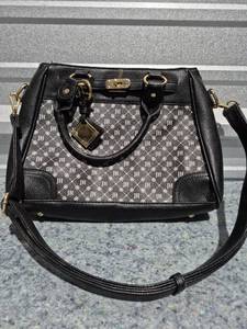 lot 195 image: Black Monogram Pattern Leather Handbag with Gold Hardware - Lightly Used