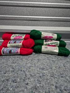 lot 198 image: Caron Simply Soft Yarn Skeins Red and Green