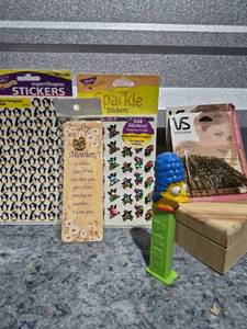 lot 228 image: Mixed Lot School Office Supplies Bundle with Stickers Hair Pins Bookmark PEZ Dispenser