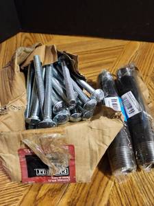lot 299 image: Hardware Fastener Lot - Steel Bolts Screws and Pipe Nipples