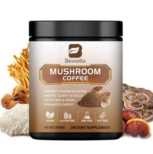 250g Mushroom Coffee - Lion's Mane Mushroom Instant Coffee Powder with Lions Mane, Reishi, Chaga, Cordyceps, Turkey Tail - Mushroom Alternative Coffe for Energy, Mental Clarity & Focus, Brain Booster - Retail: $35