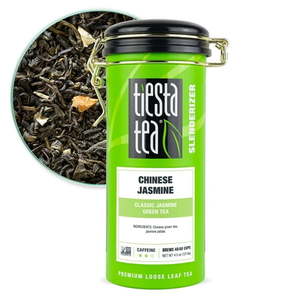 Tiesta Tea - Chinese Jasmine  Slenderizer Loose Leaf Green Tea  Classic Jasmine Green Tea  Medium Caffeine  GMO-Free  Make Hot or Iced Tea & Brews Up to 50 Cups - 4.5 Ounce Refillable Tin (SELL BY 04.13.28) - Retail: $36