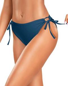 lot 1064 image: Zmart String Tie Side Bikini Bottoms - Women Full Coverage Swimsuit Bottom Mid Rise Mid Waist Swim Bathing Suit Bottom Blue L - Retail $21