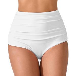 lot 1069 image: JOYBIK Womens High Waisted Full Ruched Bikini Swim Bottoms Tummy Control Full Coverage Swimsuit Bottoms White 2XL&nbsp