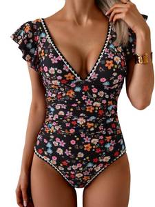lot 1079 image: Aidonger Womens One Piece Ruffle Swimsuit Tummy Control Bathing Suit V Neck Shell Stitched Swim Suit Slimming Swimwear medium