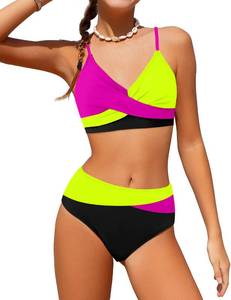 lot 1084 image: WIQI Girls Swimwear 2 Piece Bathing Suit for Teen Girls Color Block Criss Cross Bikini Set Fashion Swimsuit Size 12-14 - Retail $28