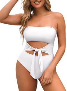 lot 1090 image: Pink Queen Women One Piece Bathing Suit Removable Strap Cutout High Leg Tummy Control Swimsuit Monokini White S - Retail $30