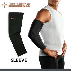 lot 1105 image: Tommie Copper Sport Spandex Compression Arm Sleeve  Black  Adult LargeExtra-Large  Copper and Zinc Infused  1 per Pack - Retail $20