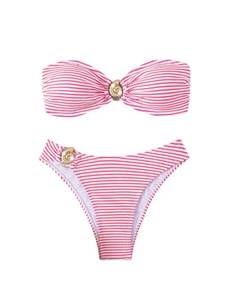 lot 1119 image: RoseSeek Womens 2 Piece Strapless Striped Bikini Sets Tie Backless Bandeau Bra Bathing Suit Boho Swimsuit Pink Large