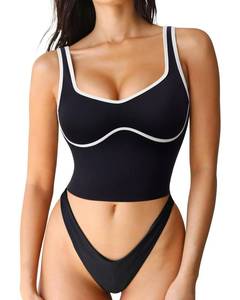 lot 1128 image: SUUKSESS Women Sweetheart Neckline Longline Sports Bra Padded Basic Workout Crop Tank Top (Jet Black, XL)&nbsp