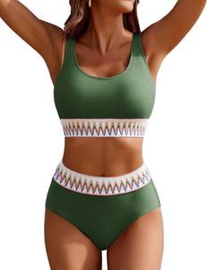 lot 1145 image: AIMAGE Womens High Waisted Swimsuits 2 Piece Sporty Bikini Sets Tummy Control Bathing Suits Olive Green small