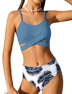 lot 1211 image: Dearnow Girls Swimsuit Size 13 14 Swimsuits for Teen Girls Criss Cross Bathing Suits for Girls 13-14 Blue Palm Print Bikini Set Teen Girls Swimwear with Chest Pad - Retail $25