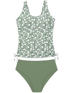lot 1250 image: Qaoerde Bathing Suit for Girls Tankini Swimsuits Size 14-16 Two Piece Drawstring Printed Tween Girls Swimsuits Ruched Adjustable Straps Swimwear Green Floral 15-16 Years&nbsp
