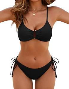 lot 1252 image: Blooming Jelly Womens Sexy 2 Piece Bikini Sets Cheeky High Cut Bathing Suit Color Block Textured U-Wire Swimsuits 2026(L,Black) - Retail $32