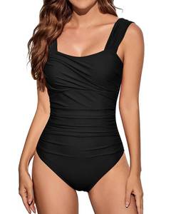 lot 1254 image: VECENEY One Piece Bathing Suit for Women Tummy Control Swimsuits Square Neck Ruched Modest Swimwear Black S - Retail $39