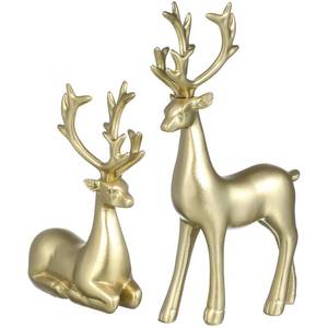 lot 1259 image: BESPORTBLE Gold Reindeer Statues 2PCS Deer Figurines Home Decor Christmas, Golden Resin Elk Ornaments for Tabletop Desktop Office Xmas Holiday - Retail $38