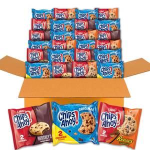 CHIPS AHOY! Cookies Variety Pack, Original Chocolate Chip, Chewy Chocolate Chip with Reese's Peanut Butter Cups & Chewy Hershey's Fudge Filled Soft Cookies, 50 Snack Packs (2 Cookies Per Pack) - Retail: $25