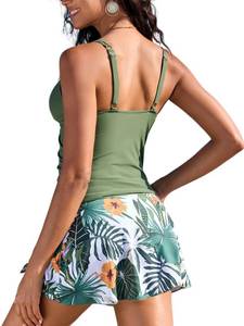 lot 1313 image: ZAFUL Womens Tankini Swimsuits V Neck Halter Top with Boyshorts Bottom Tummy Control Two Piece Bathing Suit 0520 Green small