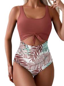 lot 1321 image: Eomenie Womens One Piece Swimsuit Tummy Control Slimming Bathing Suit Cutout Tie Knot Swimwear Medium