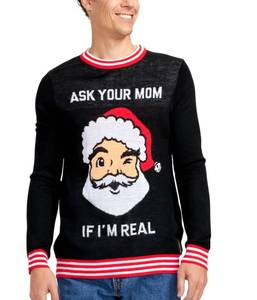 lot 1327 image: Tipsy Elves Mens Ugly Christmas Sweaters - Funny Christmas Sweaters for Men - Fun Holiday Pullovers - Mens Hilarious Black Ask Your Mom Ugly Christmas Sweater Size Small