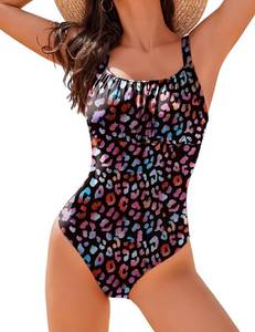 lot 1334 image: AIMAGE One Piece Swimsuit Women 2026 Tummy Control Bathing Suits Ruched Modest Full Coverage Swimwear Leopard Rainbow XL