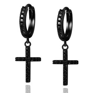 lot 1382 image: Me&Hz All Black Cross Earrings for Women Men Dangling CZ Diamond Cross Huggie Hoop Earring Hypoallergenic Black Drop Dangle Earrings for Men Goth Earring Religious Christian Gothic Jewelry Gifts