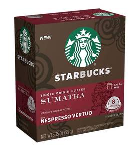 lot 1401 image: Starbucks Coffee Nespresso Capsules, Sumatra Flavor, Dark Roast & Single-Origin Coffee, For Nespresso Vertuo Machines, 8 CT Capsules Per Box (Pack of 1 Box)