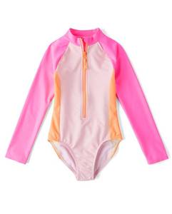 lot 1407 image: The Childrens Place,Girls,Long Sleeve Half Zip One Piece Rashguard Swimsuit,Cameo,Medium