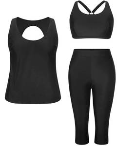 lot 1427 image: Yonique 3 Piece Plus Size Swimsuits for Women Tankini Tops with Sports Bra and Swim Capris Athletic Bathing Suits Black 26 Plus