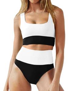 lot 1433 image: Jolefille Womens High Waisted Bikini Set 2 Piece Color Block Swimsuits Sporty Full Coverage Bathing Suit XL