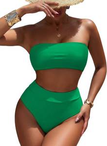 lot 1439 image: Pink Queen 2 Piece High Waisted Bikini Sets for Women Bandeau Top Swimsuit Swimwear Bathing Suit Veronese Green L