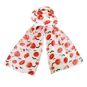lot 1472 image: Evening Elegance Halloween Scarves with Pumpkins and Bats (White)