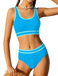 lot 1475 image: Girls Bathing Suit Size 8-10 Girls Swimsuit Double Strap Blue High Waist Cute Sporty Bikini Swimsuit Beach Swim Cover Up Skirt 3 Piece Kid Swimwear Set