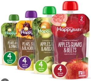 lot 1484 image: Happy Baby Organic Fruit and Vegetable Baby Food Pouch Variety Pack 16 Count