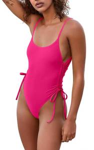 lot 1509 image: KRLAGAPAS Womens Neon Pink Cheeky One Piece Bathing Suit Swimsuit Tummy Control High Cut Sexy, SW02NeonPink M