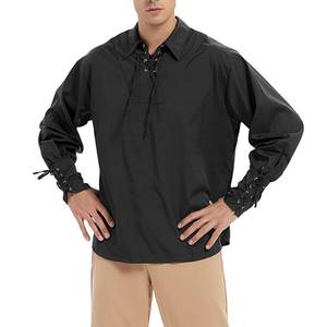 lot 1517 image: Mens Medieval Pirate Shirt Renaissance Viking Shirts Long Sleeve Lace Up Overshirt Halloween Scottish Costume Tops XL