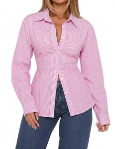 lot 1518 image: MISSACTIVER Womens Lapel Collar Button Down Shirt Cinch Waist Long Sleeve Casual Work Dressy Tunics Blouse Corset Tops small