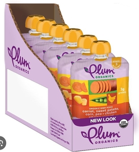 lot 1532 image: 6 Pack Plum Organics Stage 3 Baby Food Pouches Carrot, Sweet Potato, Corn, Pea, and Chicken