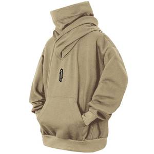 lot 1540 image: Eocicvvi Fleece Hoodies for Men Cowl Neck Sweatshirts Hood with neck Gaiter Casual Pullover Fall Winter with Embroidery Khaki ML