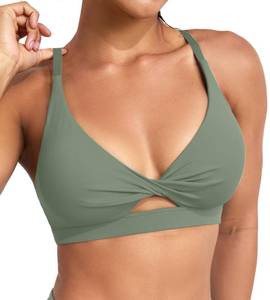 lot 1558 image: ULTREAGLE Padded Sports Bras for Women - Strappy Sports Bra Workout Tops for Women Twist Front Gym Tops Olive Green medium