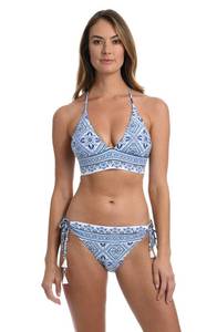 lot 1572 image: La Blanca Womens Halter Triangle Swimsuit Bikini Top, Capri Blue Mediterranean Breeze, 6 US - Retail $68