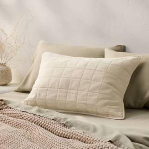 lot 1605 image: King Heavyweight Linen Blend Quilt Pillow Sham Natural - Casaluna Rayon & Cotton, Diamond Pattern, Zipper Closure