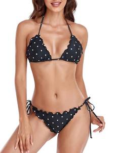 lot 1618 image: RELLECIGA Womens Wavy Triangle Bikini Set Brazilian Swimwear (Medium, Black Polka Dot)