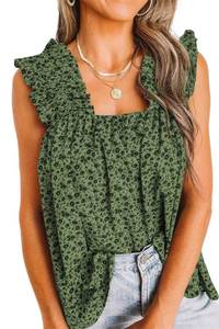 lot 1629 image: PRETTYGARDEN Womens Blouse Sleeveless Boho Floral Tank Tops Summer Casual Sleeveless Shirts Tops Pleated Smocked Tank T Shirts (Green, Medium)