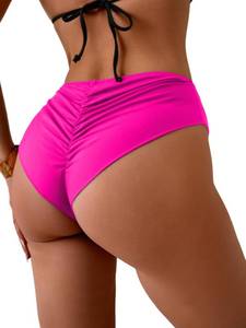 lot 1649 image: Eomenie Sexy Bikini Bottom for Women Ruched Swim Bottom Cheeky Swimsuit Mid Waisted Tankini Bottoms Only Hot Pink Medium
